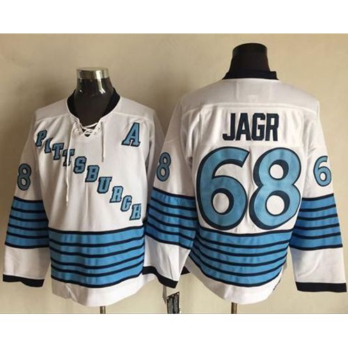 Pittsburgh Penguins #68 Jaromir Jagr White/Light Blue CCM Throwback Stitched Jersey Men's