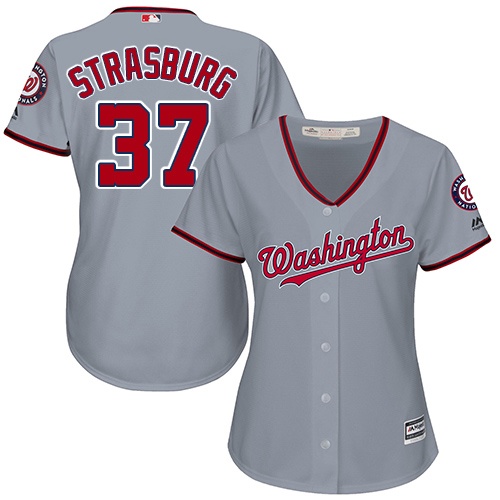 Washington Nationals #37 Stephen Strasburg Grey Road Women's Stitched Jersey Womens
