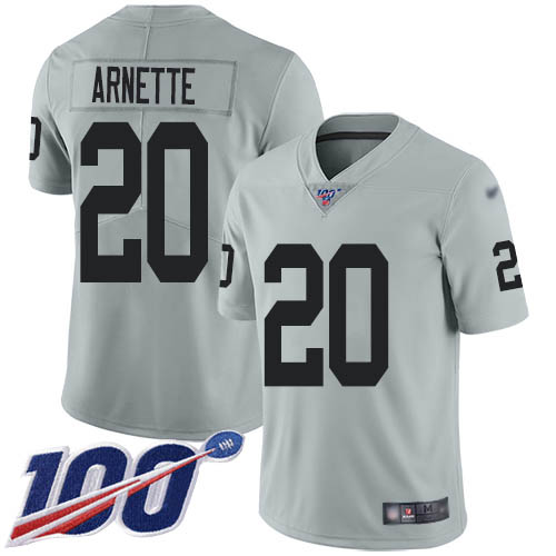 Las Vegas Raiders #20 Damon Arnette Silver Men's Stitched Limited Inverted Legend 100th Season Jersey Men's