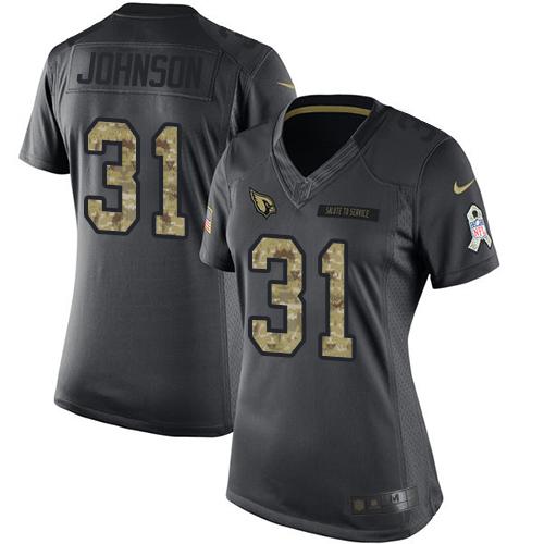 Arizona Cardinals #31 David Johnson Black Women's Stitched Limited 2016 Salute to Service Jersey Womens
