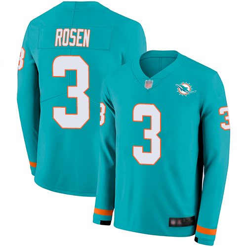 Miami Dolphins #3 Josh Rosen Aqua Green Team Color Youth Stitched Limited Therma Long Sleeve Jersey Youth