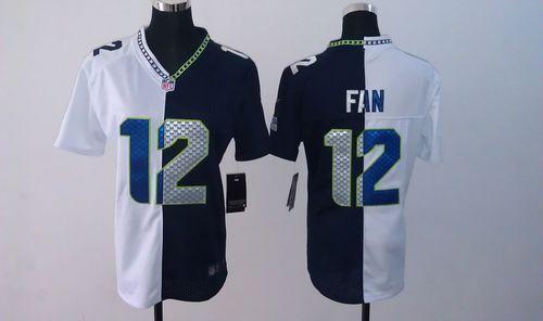 Seahawks #12 Fan Steel Blue/White Women's Stitched Elite Split Jersey