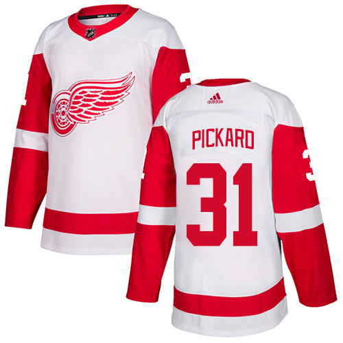 Adidas Detroit Red Wings #31 Calvin Pickard White Road Authentic Stitched Jersey Men's