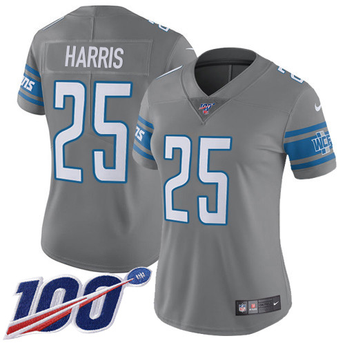 Detroit Lions #25 Will Harris Gray Women's Stitched Limited Rush 100th Season Jersey Womens