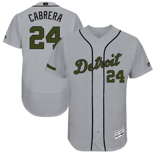 Detroit Tigers #24 Miguel Cabrera Grey Flexbase Authentic Collection Memorial Day Stitched Jersey Men's