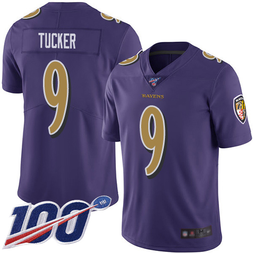 Ravens #9 Justin Tucker Purple Men's Stitched Limited Rush 100th Season Jersey