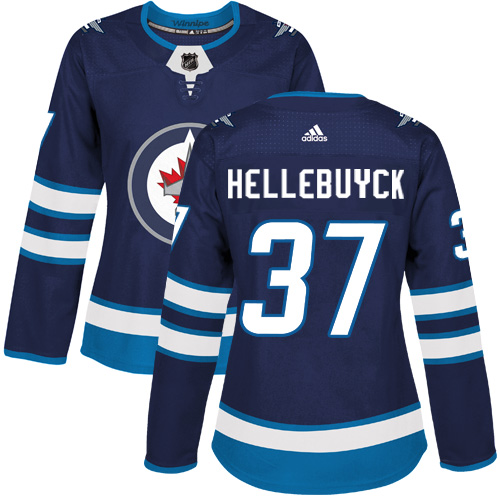 Adidas Winnipeg Jets #37 Connor Hellebuyck Navy Blue Home Authentic Women's Stitched Jersey Womens