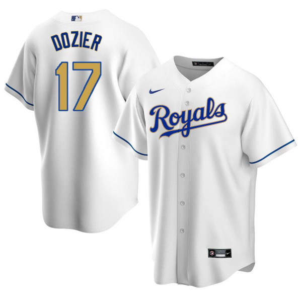 Men's Youth Women's Kansas City Royals 17 Replica 2020 White Gold Home Hunter Dozier Jersey