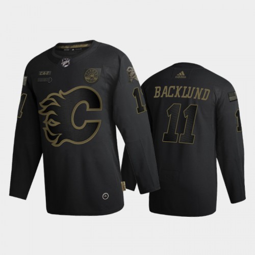 Calgary Calgary Flames #11 Mikael Backlund Men's Adidas 2020 Veterans Day Authentic Jersey - Black Men's