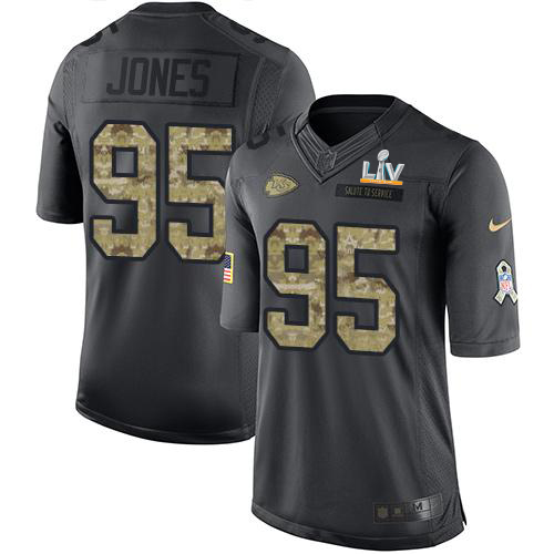 Chiefs #95 Chris Jones Black Men's Super Bowl LV Bound Stitched Limited 2016 Salute To Service Jersey