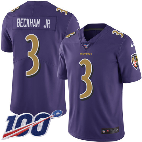 Ravens #3 Odell Beckham Jr. Purple Youth Stitched Limited Rush 100th Season Jersey