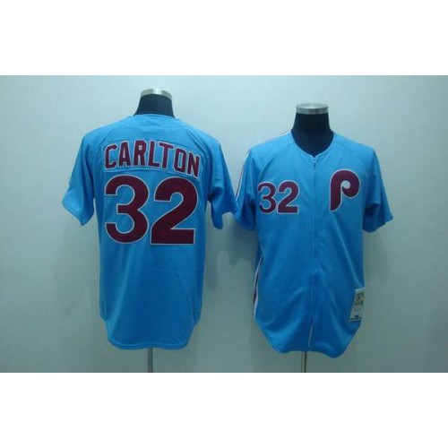 Mitchell and Ness Philadelphia Phillies #32 Steve Carlton Stitched Blue Throwback Jersey Men's