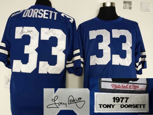 Mitchell And Ness Autographed Cowboys #33 Tony Dorsett Blue Throwback Stitched Jersey