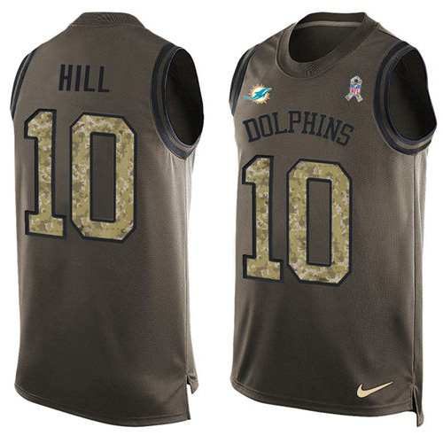 Dolphins #10 Tyreek Hill Green Men's Stitched Limited Salute To Service Tank Top Jersey