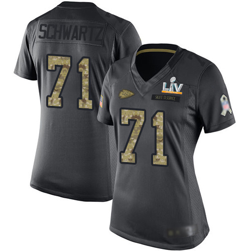 Kansas City Chiefs #71 Mitchell Schwartz Black Women's Super Bowl LV Bound Stitched Limited 2016 Salute to Service Jersey Womens