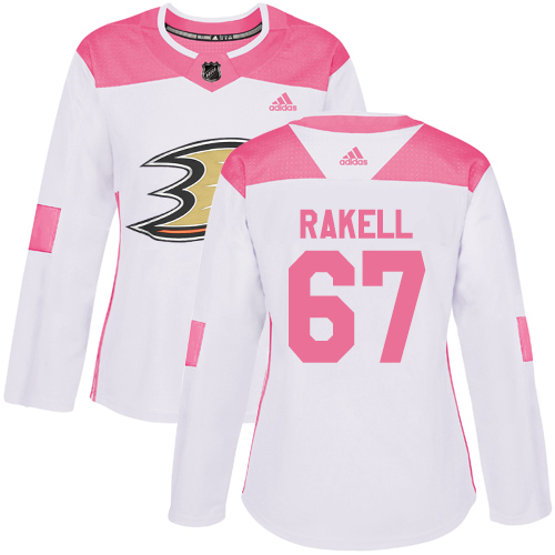 Adidas Anaheim Ducks #67 Rickard Rakell White/Pink Authentic Fashion Women's Stitched Jersey Womens