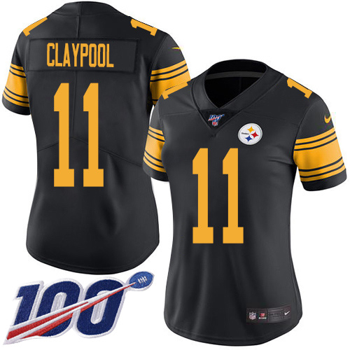 Pittsburgh Steelers #11 Chase Claypool Black Women's Stitched Limited Rush 100th Season Jersey Womens