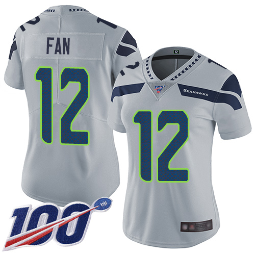 Seahawks #12 Fan Grey Alternate Women's Stitched 100th Season Vapor Limited Jersey