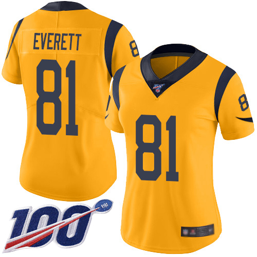 Los Angeles Rams #81 Gerald Everett Gold Women's Stitched Limited Rush 100th Season Jersey Womens