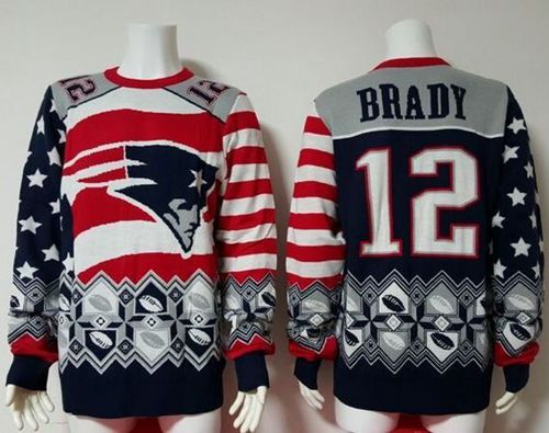Patriots #12 Tom Brady Red/Navy Blue Men's Ugly Sweater