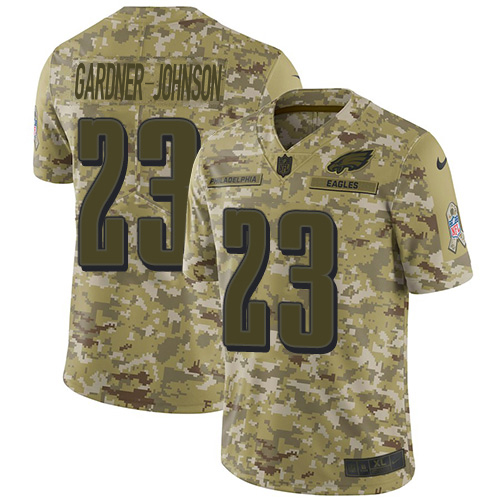 Eagles #23 C.J. Gardner-Johnson Camo Youth Stitched Limited 2018 Salute To Service Jersey