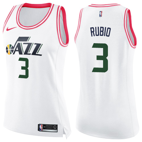Utah Jazz #3 Ricky Rubio White/Pink Womens Swingman Fashion Jersey Womens