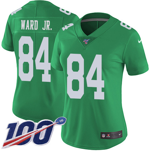 Philadelphia Eagles #84 Greg Ward Jr. Green Women's Stitched Limited Rush 100th Season Jersey Womens