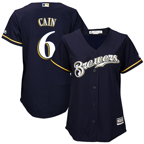 Milwaukee Brewers #6 Lorenzo Cain Navy Blue Alternate Women's Stitched Jersey Womens
