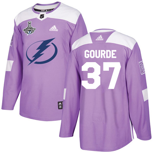 Adidas Tampa Bay Lightning #37 Yanni Gourde Purple Authentic Fights Cancer Youth 2020 Stanley Cup Champions Stitched Jersey Youth