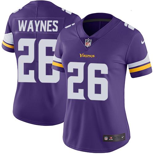 Minnesota Vikings #26 Trae Waynes Purple Team Color Women's Stitched Vapor Untouchable Limited Jersey Womens