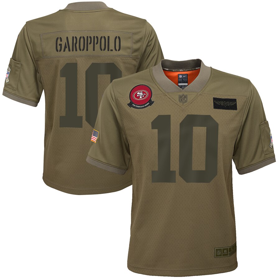 Youth San Francisco 49ers #10 Jimmy Garoppolo Camo 2019 Salute To Service Game Jersey