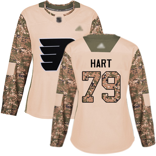 Adidas Philadelphia Flyers #79 Carter Hart Camo Authentic 2017 Veterans Day Women's Stitched Jersey Womens