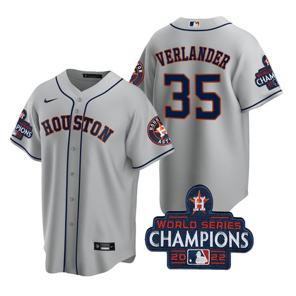 Houston Astros #35 Justin Verlander Men's 150th Anniversary 2022 World Series Champions Game Jersey - Gray