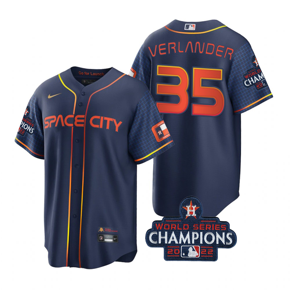 Houston Astros #35 Justin Verlander Navy 2022 World Series Champions Men's Game City Connect Jersey