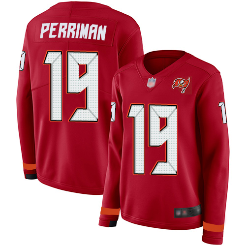 Tampa Bay Buccaneers #19 Breshad Perriman Red Team Color Women's Stitched Limited Therma Long Sleeve Jersey Womens
