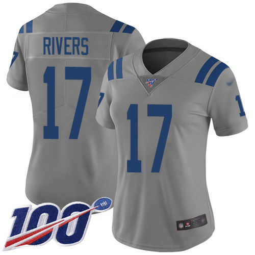 Indianapolis Colts #17 Philip Rivers Gray Women's Stitched Limited Inverted Legend 100th Season Jersey Womens