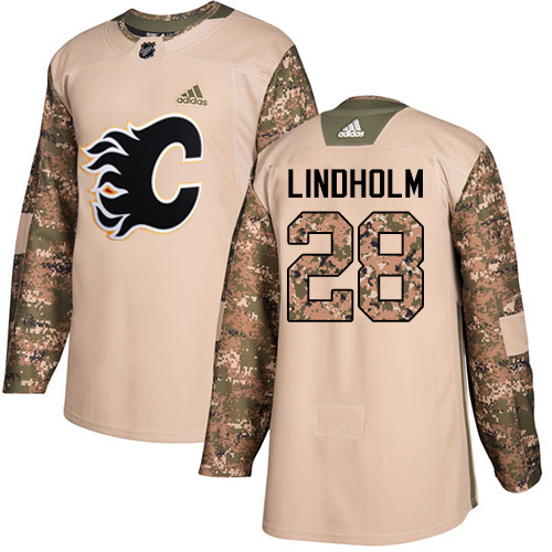 Adidas Calgary Flames #28 Elias Lindholm Camo Authentic 2017 Veterans Day Stitched Jersey Men's