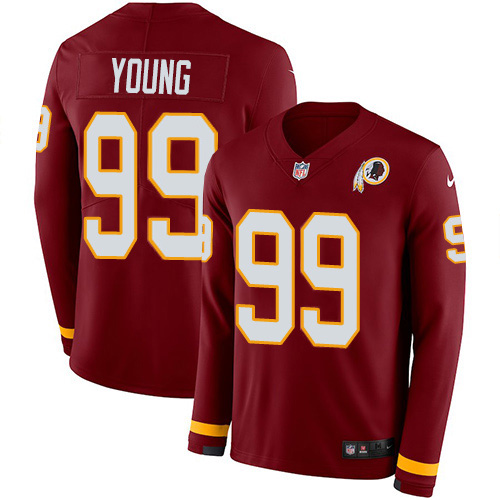 Commanders #99 Chase Young Burgundy Red Team Color Men's Stitched Limited Therma Long Sleeve Jersey
