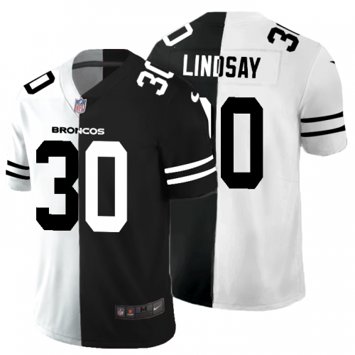 Denver Denver Broncos #30 Phillip Lindsay Men's Black V White Peace Split Vapor Untouchable Limited Jersey Men's