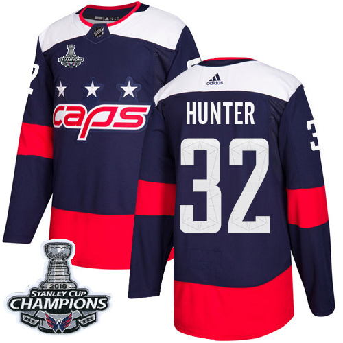 Adidas Washington Capitals #32 Dale Hunter Navy Authentic 2018 Stadium Series Stanley Cup Final Champions Stitched Jersey Men's