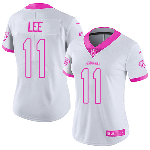 Jacksonville Jaguars #11 Marqise Lee White/Pink Women's Stitched Limited Rush Fashion Jersey Womens