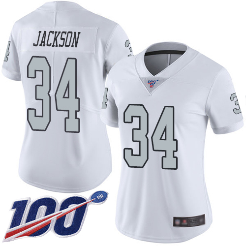Raiders #34 Bo Jackson White Women's Stitched Limited Rush 100th Season Jersey