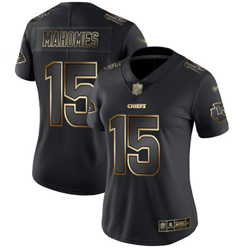 Chiefs #15 Patrick Mahomes Black/Gold Women's Stitched Vapor Untouchable Limited Jersey