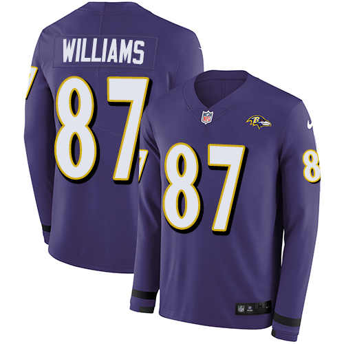 Baltimore Ravens #87 Maxx Williams Purple Team Color Men's Stitched Limited Therma Long Sleeve Jersey Men's