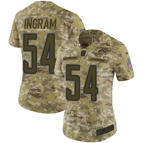 Los Angeles Chargers #54 Melvin Ingram Camo Women's Stitched Limited 2018 Salute to Service Jersey Womens