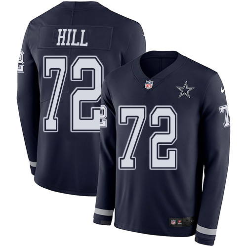 Dallas Cowboys #72 Trysten Hill Navy Blue Team Color Men's Stitched Limited Therma Long Sleeve Jersey Men's