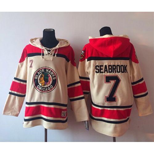 Chicago Blackhawks #7 Brent Seabrook Cream Sawyer Hooded Sweatshirt Stitched Jersey Men's