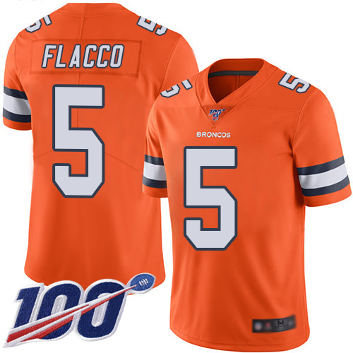 Denver Broncos #5 Joe Flacco Orange Men's Stitched Limited Rush 100th Season Jersey Men's
