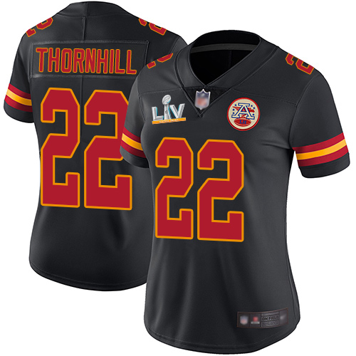 Kansas City Chiefs #22 Juan Thornhill Black Women's Super Bowl LV Bound Stitched Limited Rush Jersey Womens