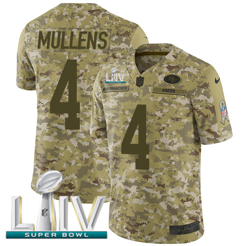 San Francisco 49ers #4 Nick Mullens Camo Super Bowl LIV 2020 Men's Stitched Limited 2018 Salute To Service Jersey Men's